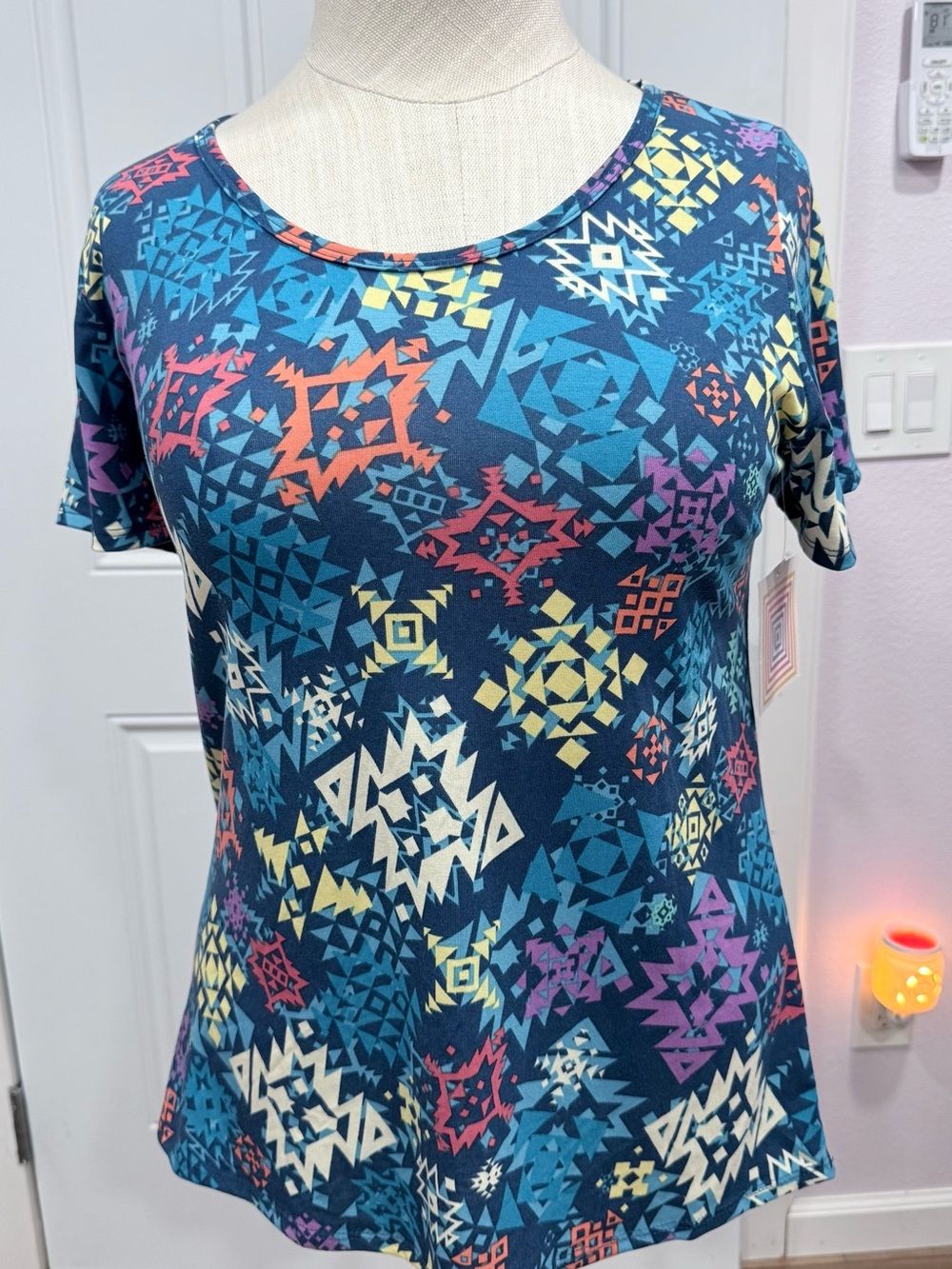 LuLaRoe Short Sleeve Geometric Tee - Blue Multi